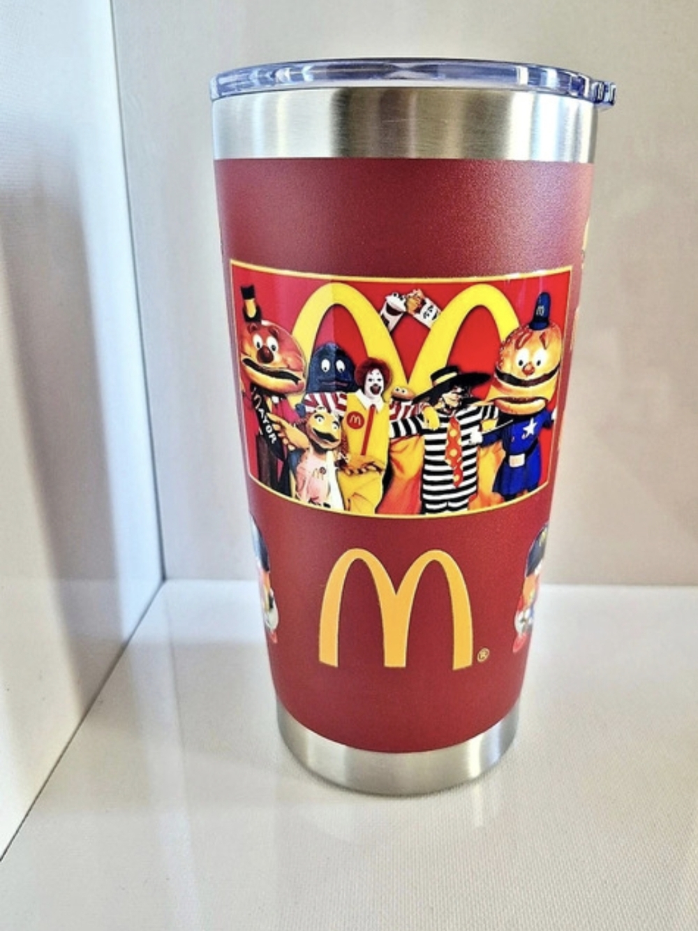 McDonald's Themed Red & Silver 20oz Stainless Steel Tumbler Lid Custom